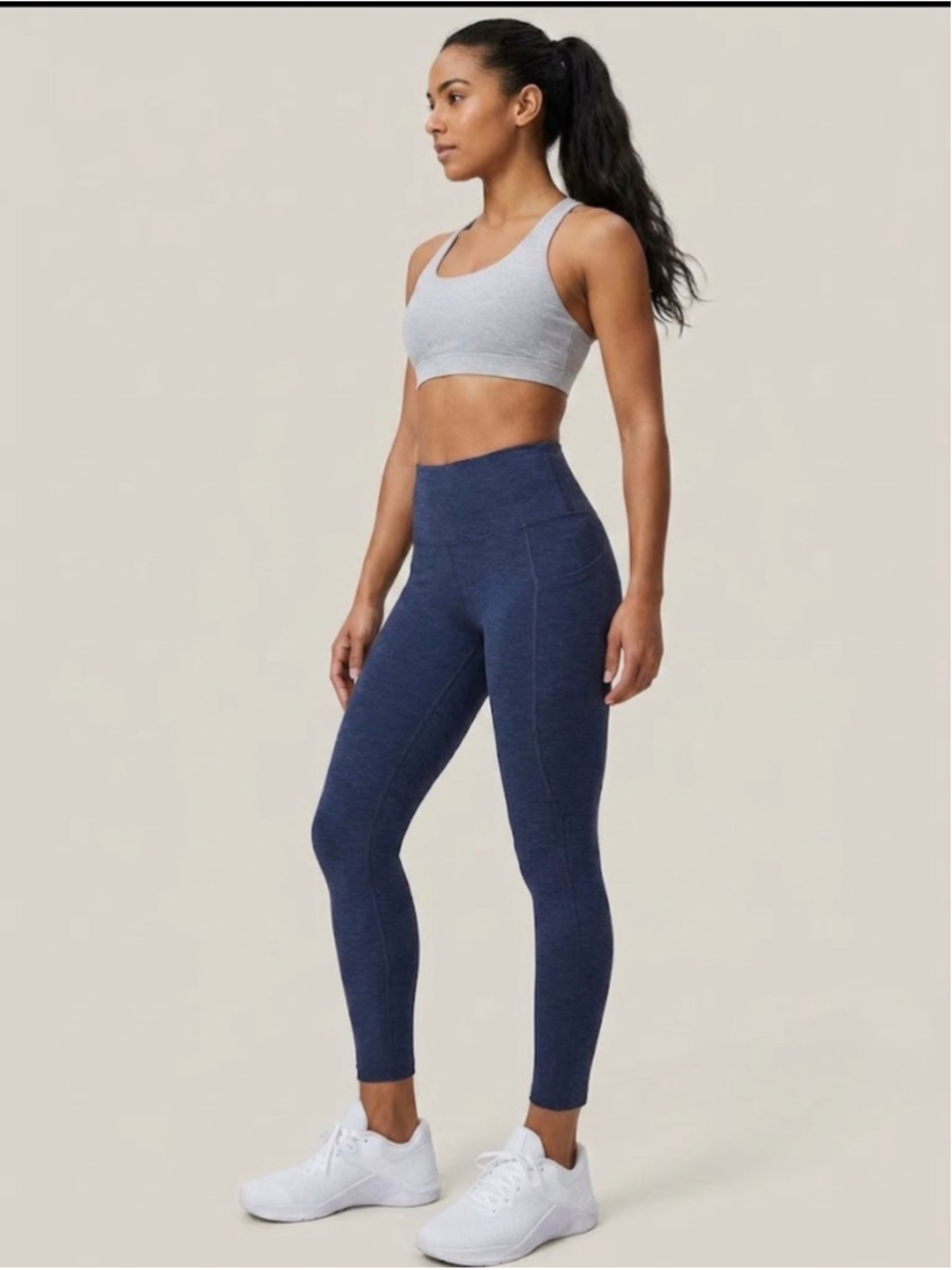 Women's Beyond Yoga Leggings 1X Blue Heathered high Waisted Pocket Leggings